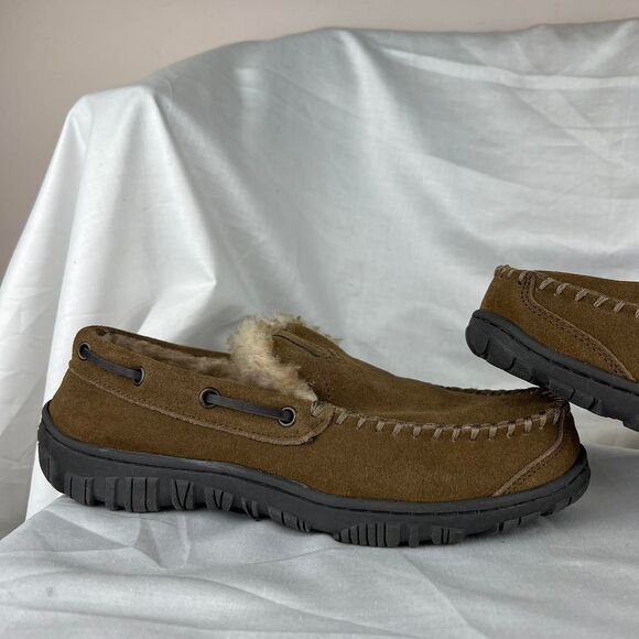 Men’s Clarks Venetian Suede Moccasin Slippers Sage Taupe Lined Loafer Size 8 main image 7